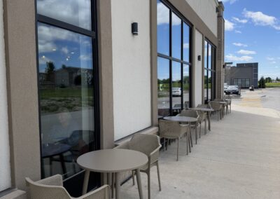 Outdoor patio seating at Charito Bakery & Pastry in Canada